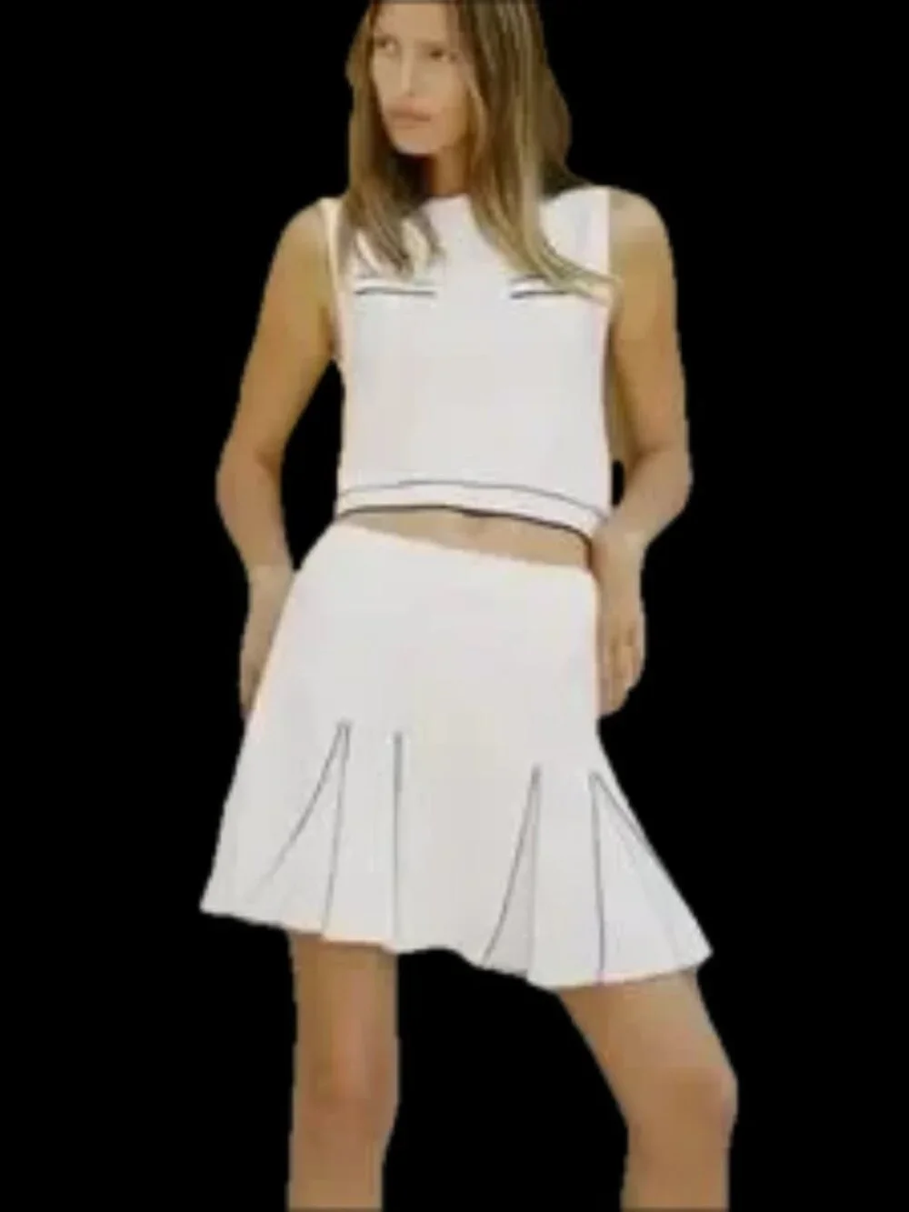 Zara White Pleated Mini Skirt with Contrast Trim